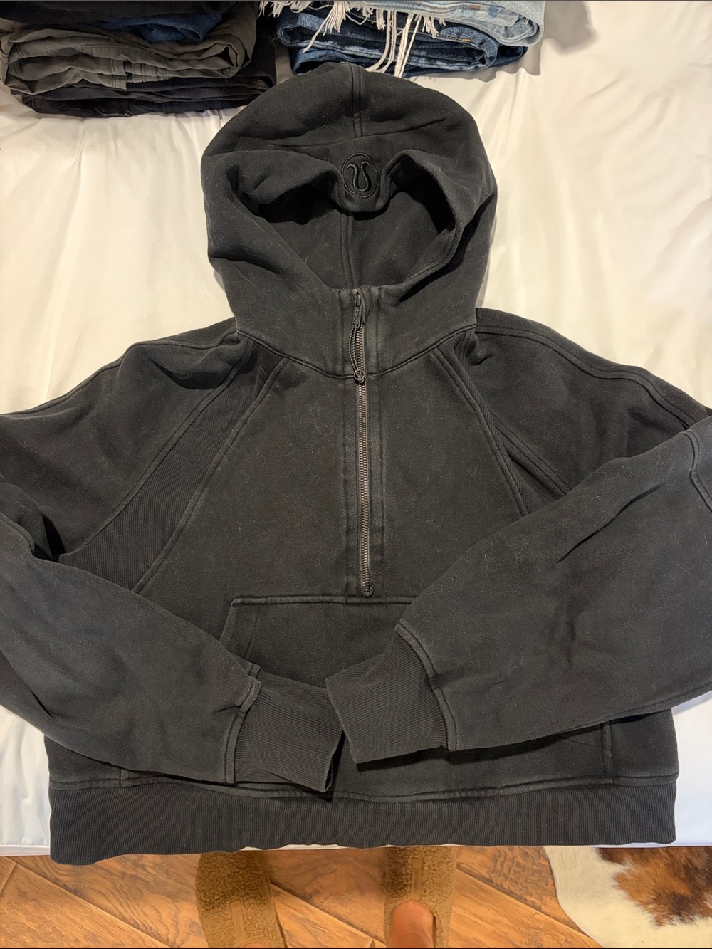 Women’s Cropped Scuba Half-Zip Hooded Sweater